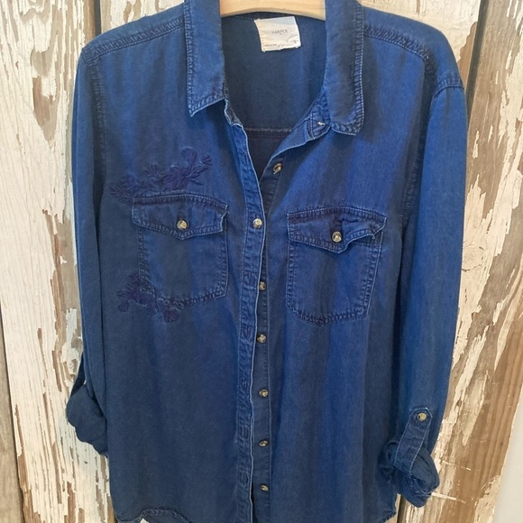 Harper Tops - Harper size Small Dark denim button up with embroidery split back